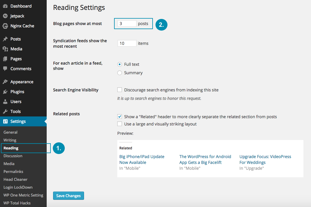 Reading Settings
